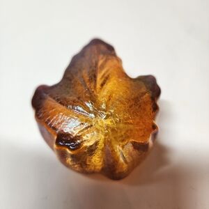 Amber Leaf-Shaped Glass Cabochon Paperweight